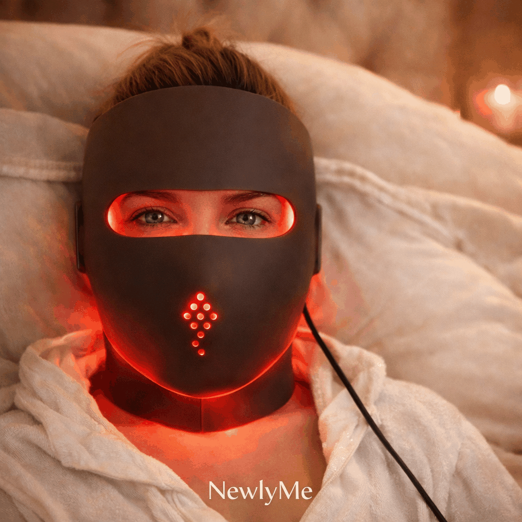 Woman wearing a Red Light Therapy Mask.