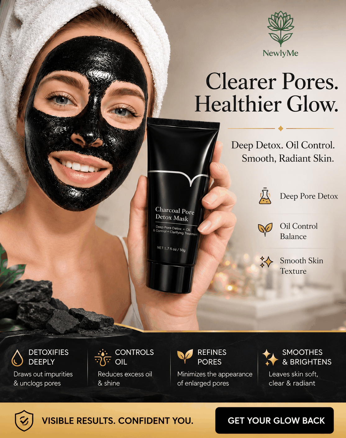 Charcoal peel-off mask removing blackheads for deep pore cleansing and smooth skin
