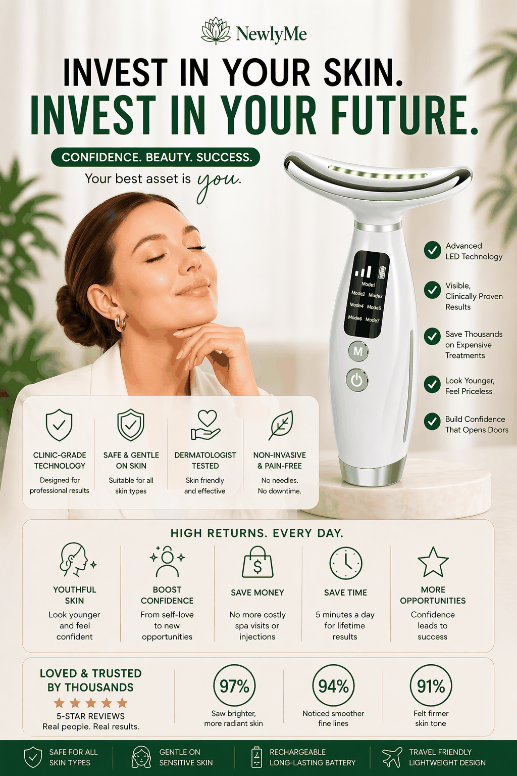 7 Color Facial Massager for Enhanced Face Neck and Shoulder Care