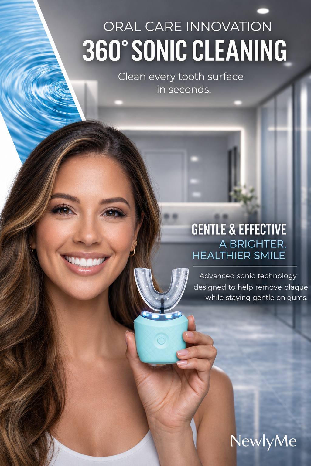 Portable U-shaped electric toothbrush with ergonomic design and 360-degree ultrasonic cleaning