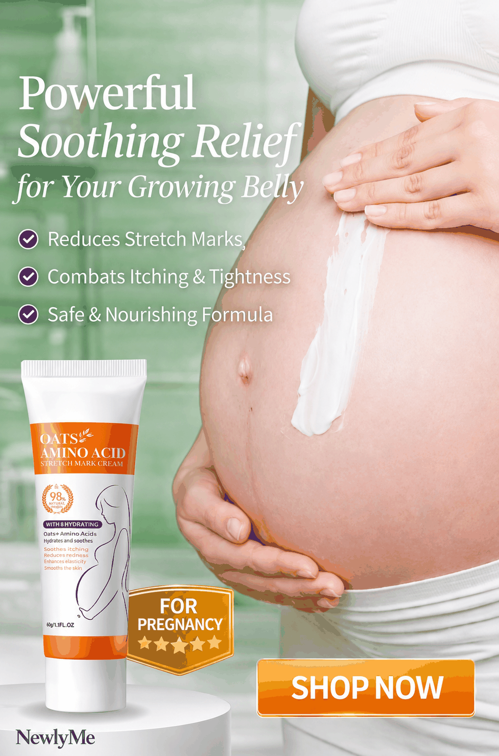 Tube of Permanent Stretch Marks Removal Cream with smooth skin and radiant complexion background