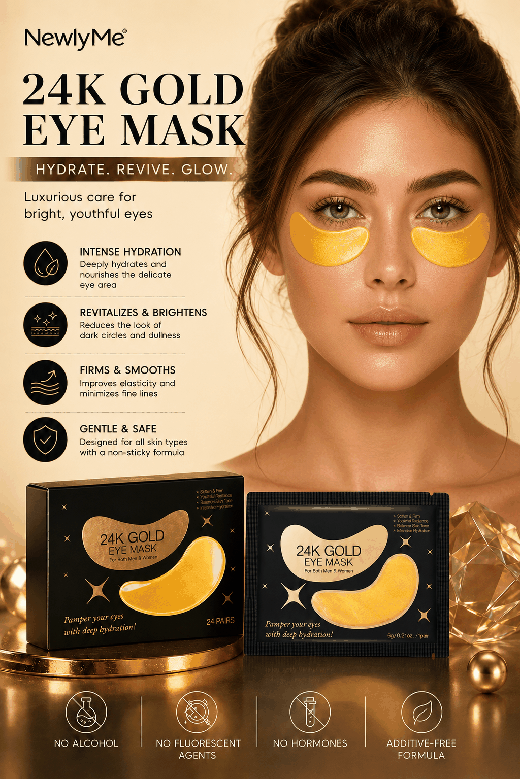 LAIKOU 24k Gold Eye Masks under-eye treatment with gold particles for brightening and reducing puffiness