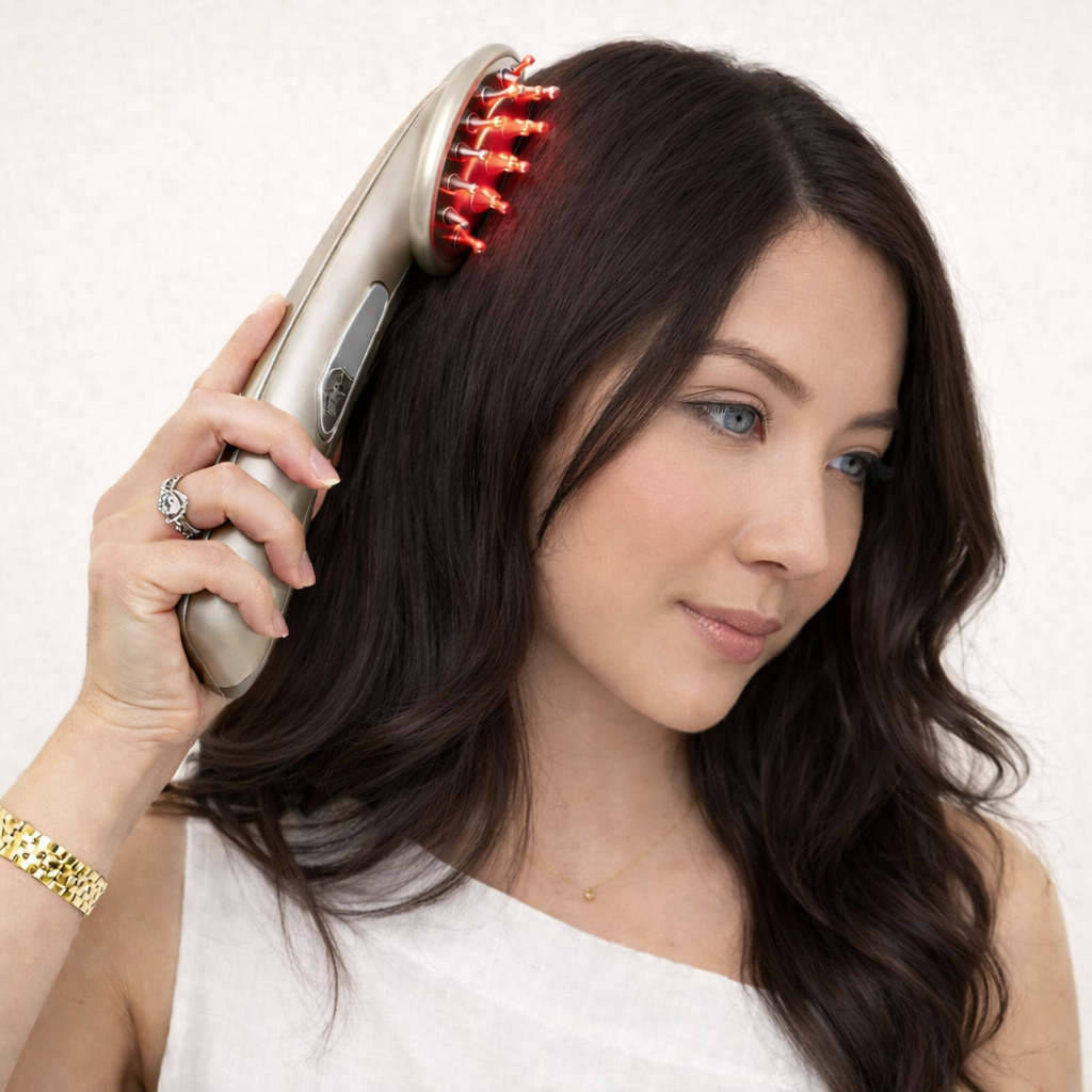 Woman using the Anti Hair Loss Therapy Comb