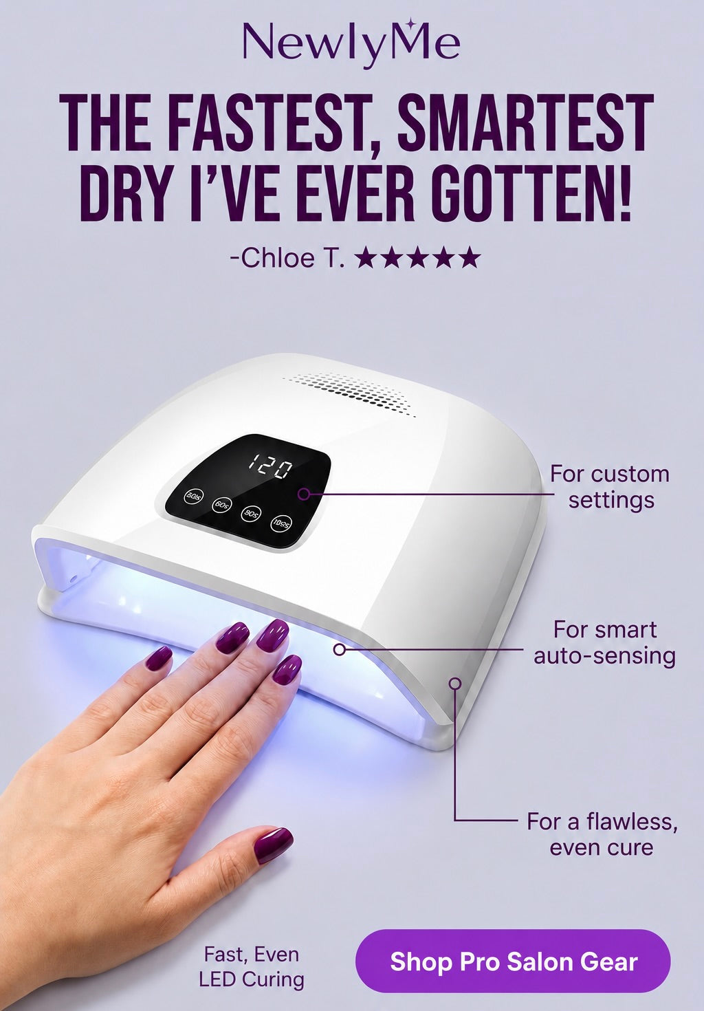 Professional nail drying lamp with auto sensor and touch screen for salon use