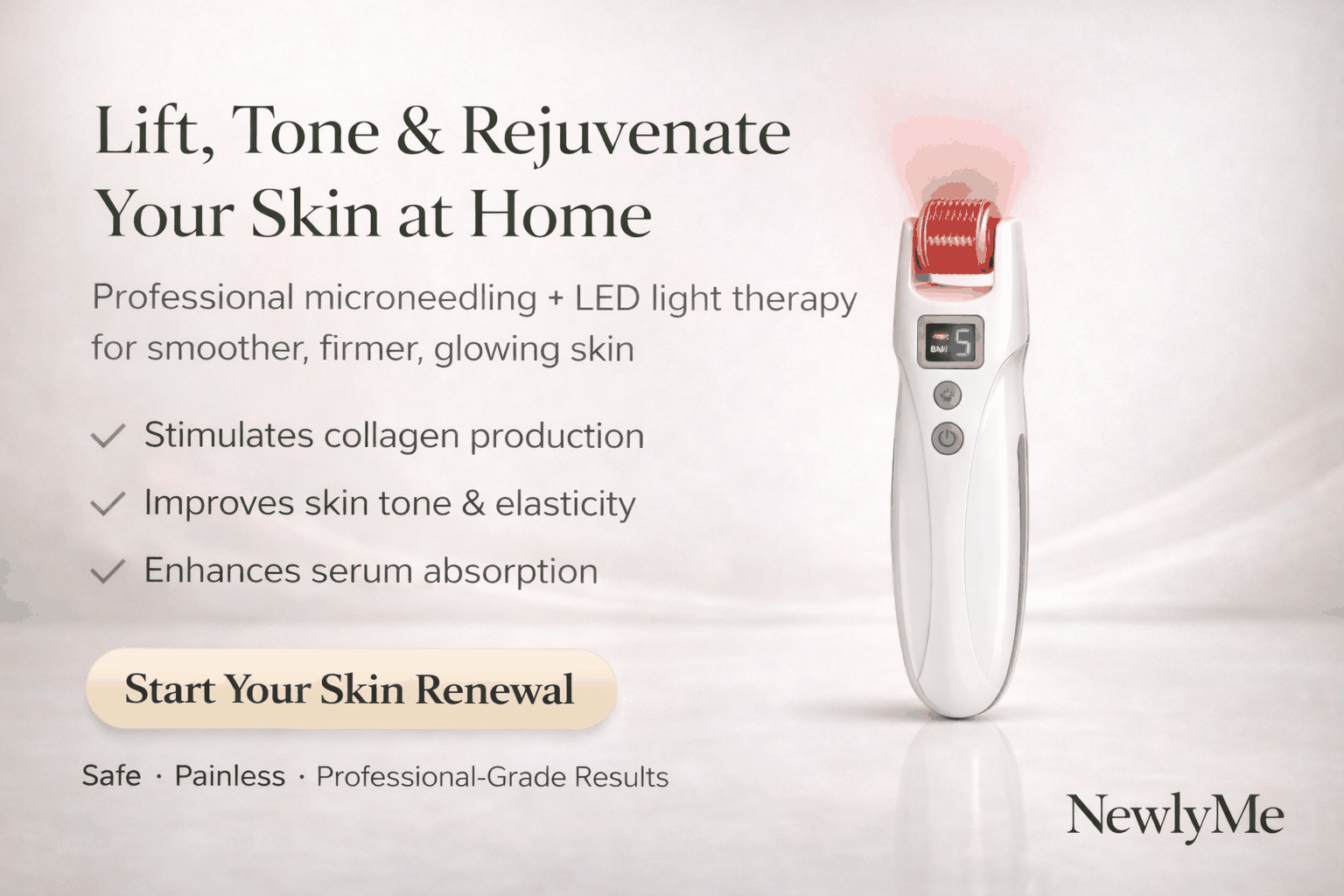 EMS Derma Roller with red and blue light therapy for enhanced skin rejuvenation and collagen production