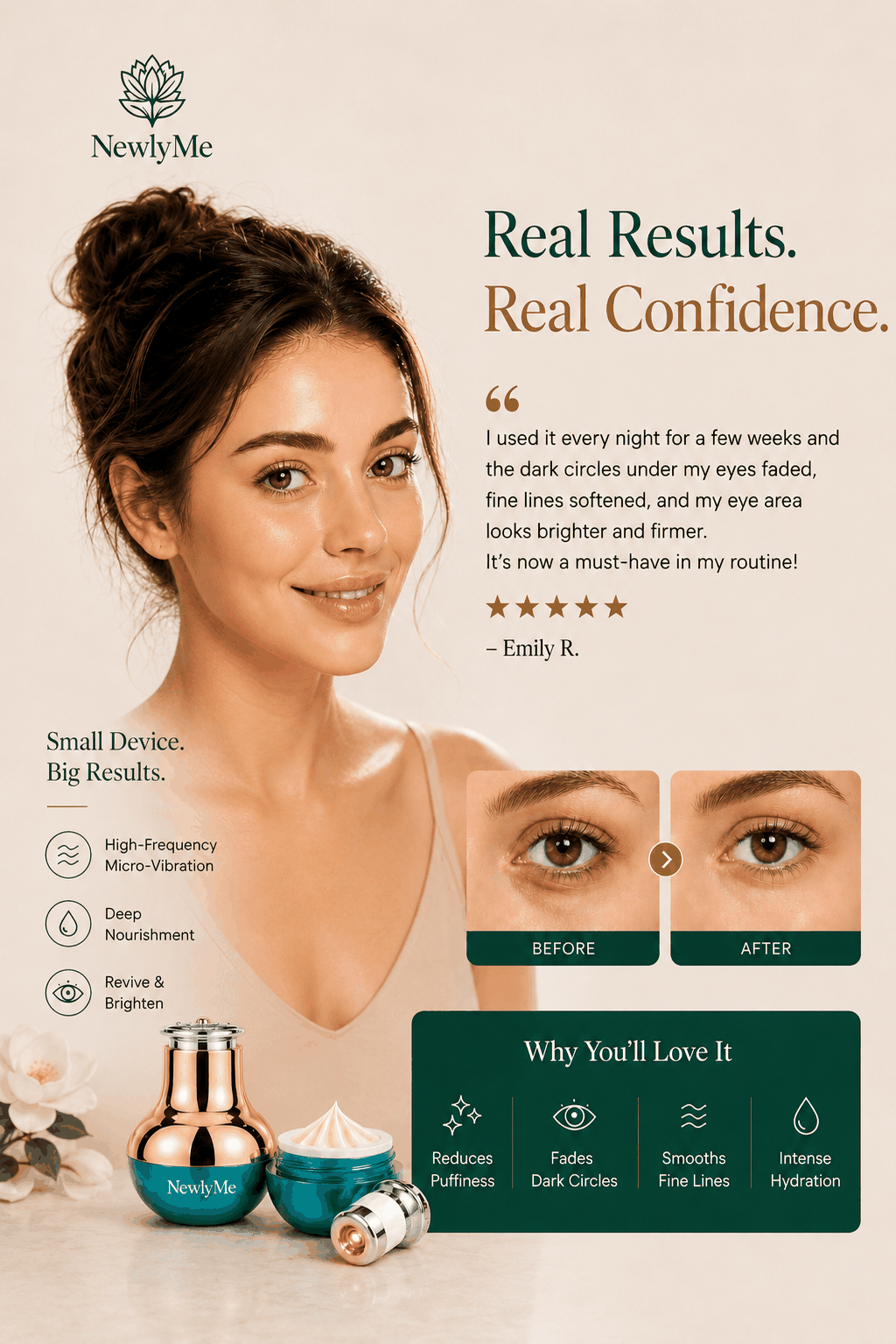 Deep Sea Caviar Electric Eye Massager boosting skin radiance and reducing fine lines benefits and testimonial.