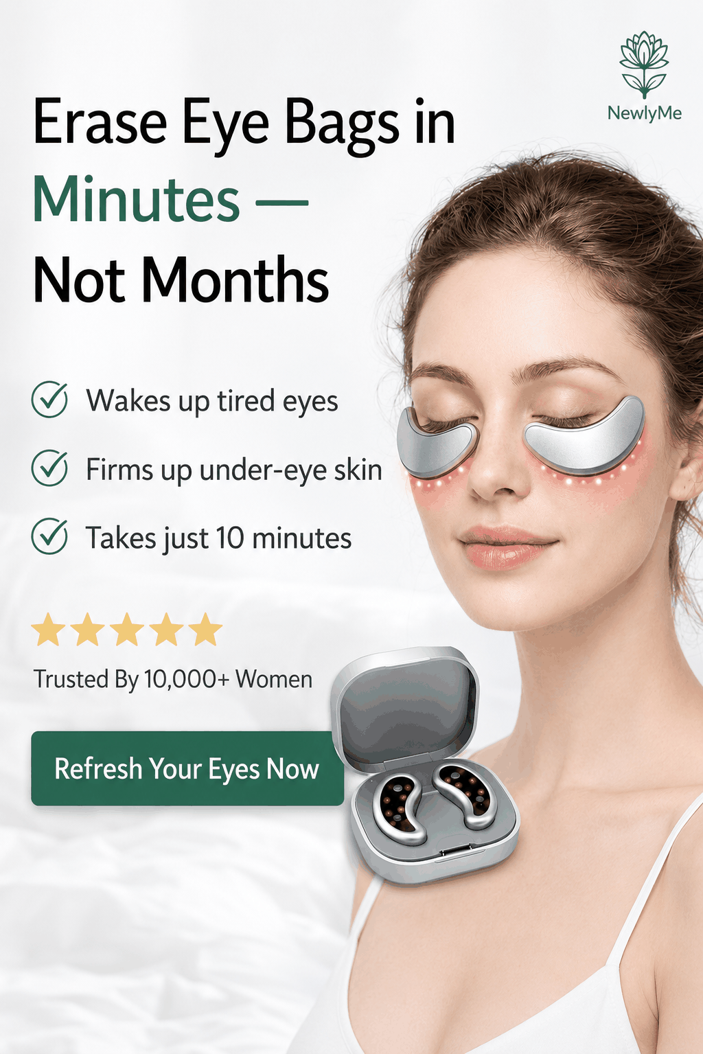 Eye Massage Muscle Stimulator device with red light and EMS pulses for relaxing eye muscles and reducing fatigue