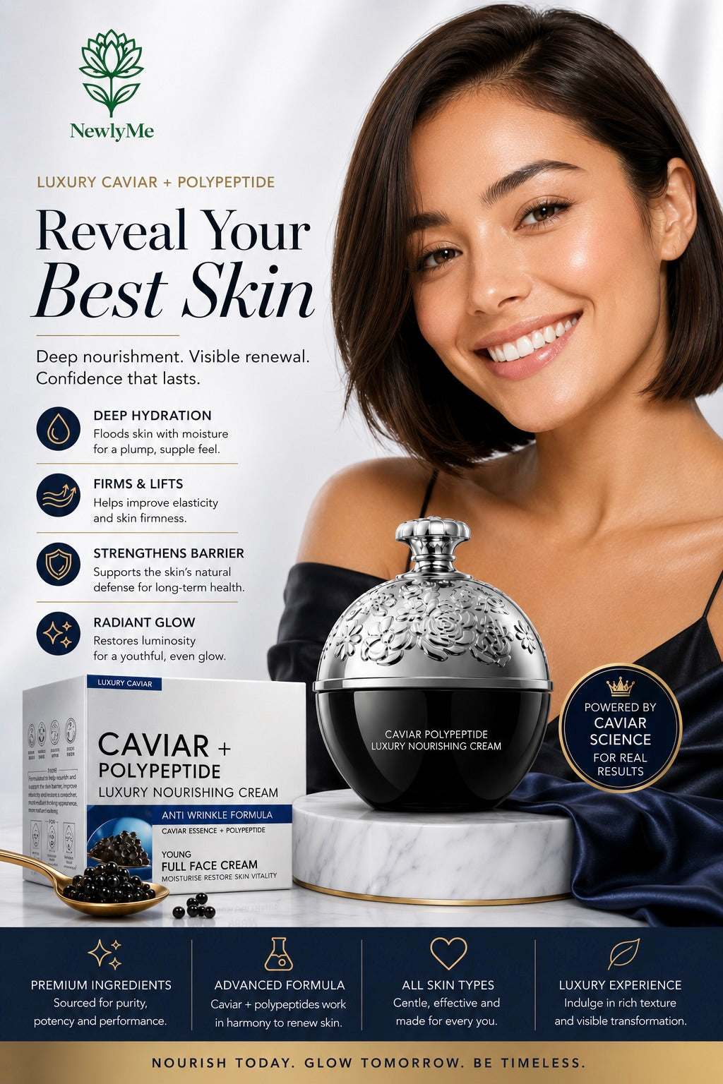 Black Caviar Anti-Wrinkle Face Cream jar with moisturizing and antioxidant benefits