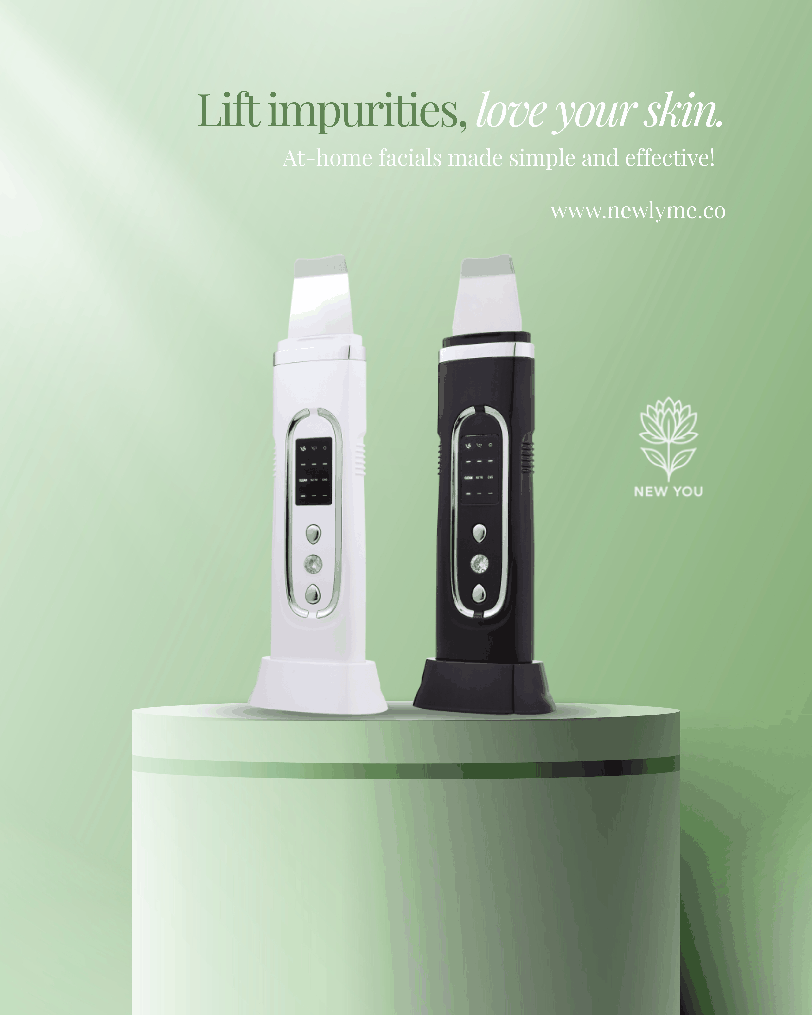 Ultrasonic Skin Scrubber devices in white and black for professional-grade at-home facial cleansing and exfoliation.