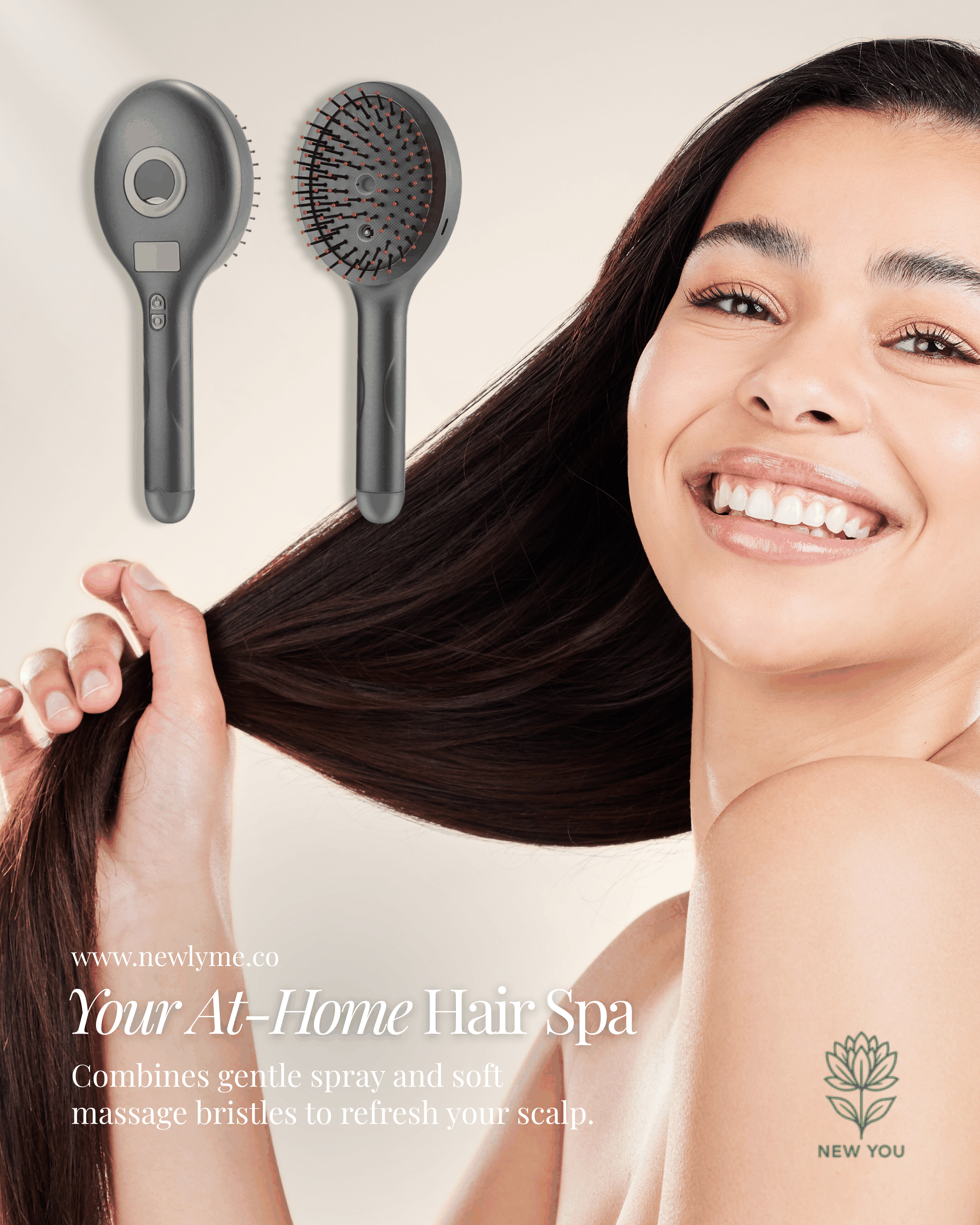 Spray Massage Comb with gentle spray and soft bristles for scalp care and hair growth stimulation
