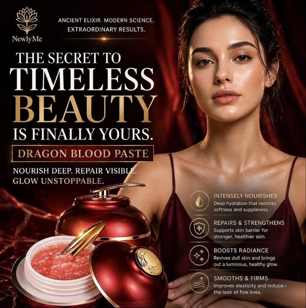 Dragon Blood Paste with a woman and product packaging.