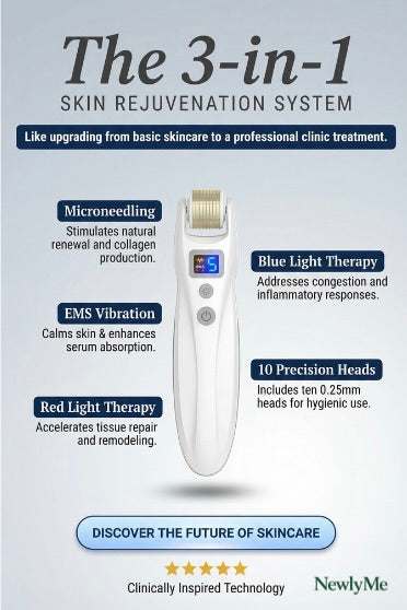 EMS Derma Roller with red and blue light therapy for enhanced collagen and skin rejuvenation
