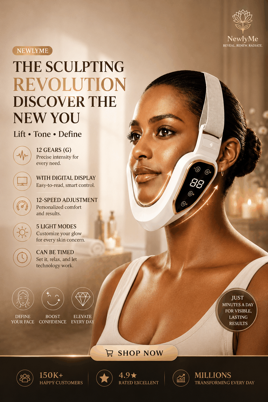 Modern LED facial slimming therapy device with multi-wavelength lights and customizable vibration modes for skin rejuvenation