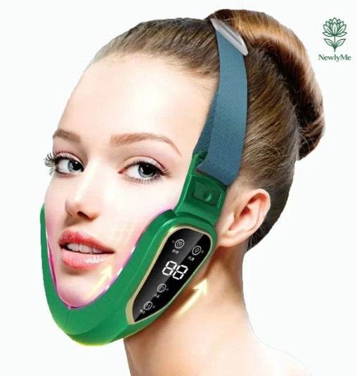 LED facial slimming therapy device with multi-wavelength light and vibration modes for skin rejuvenation