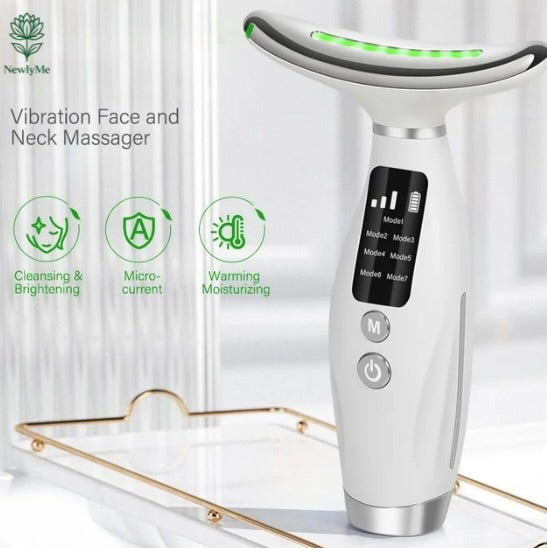 Compact 7 Color Facial Massager with LED lights for face, neck, and shoulder skin care and rejuvenation