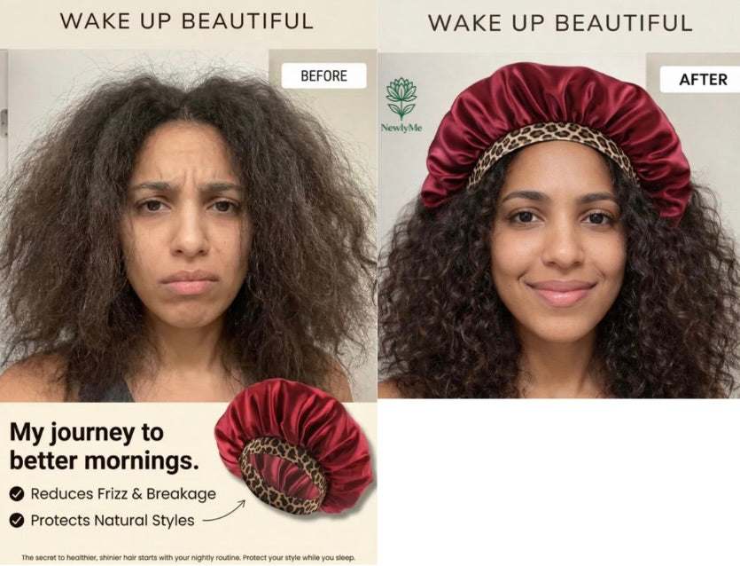 Satin Bonnet with Leopard Print Brim