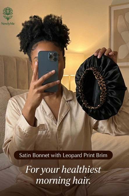 Satin Bonnet with Leopard Print Brim