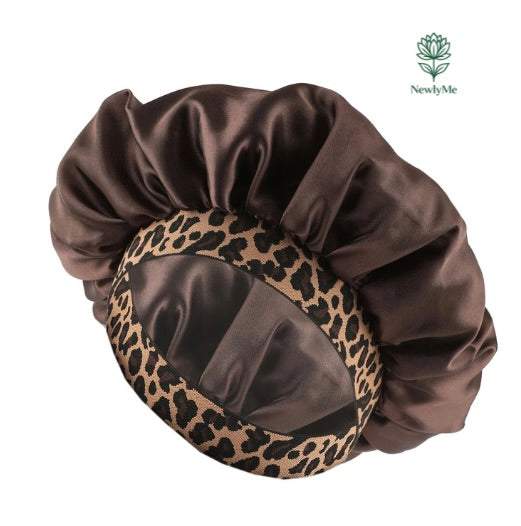 Satin Bonnet with Leopard Print Brim
