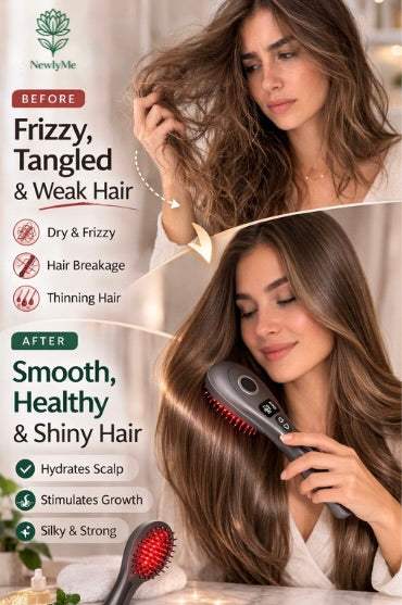 Spray Massage Comb with hydrating spray, massage vibrations, red light modes, and LCD display for scalp wellness