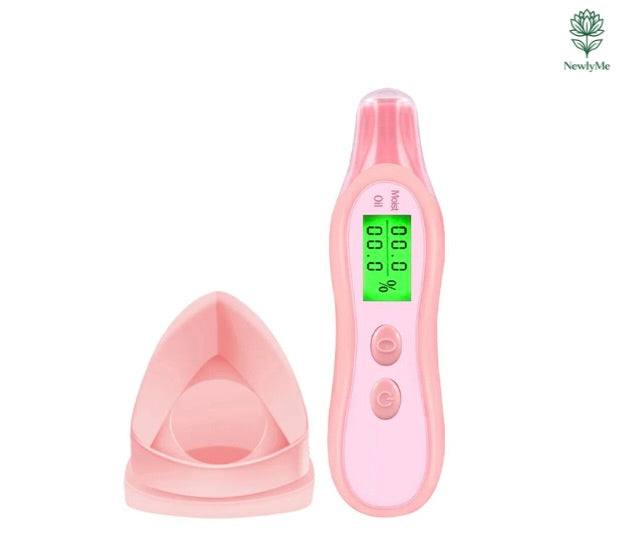 Compact Portable Skin Tester device measuring skin moisture and oil levels for on-the-go skincare monitoring