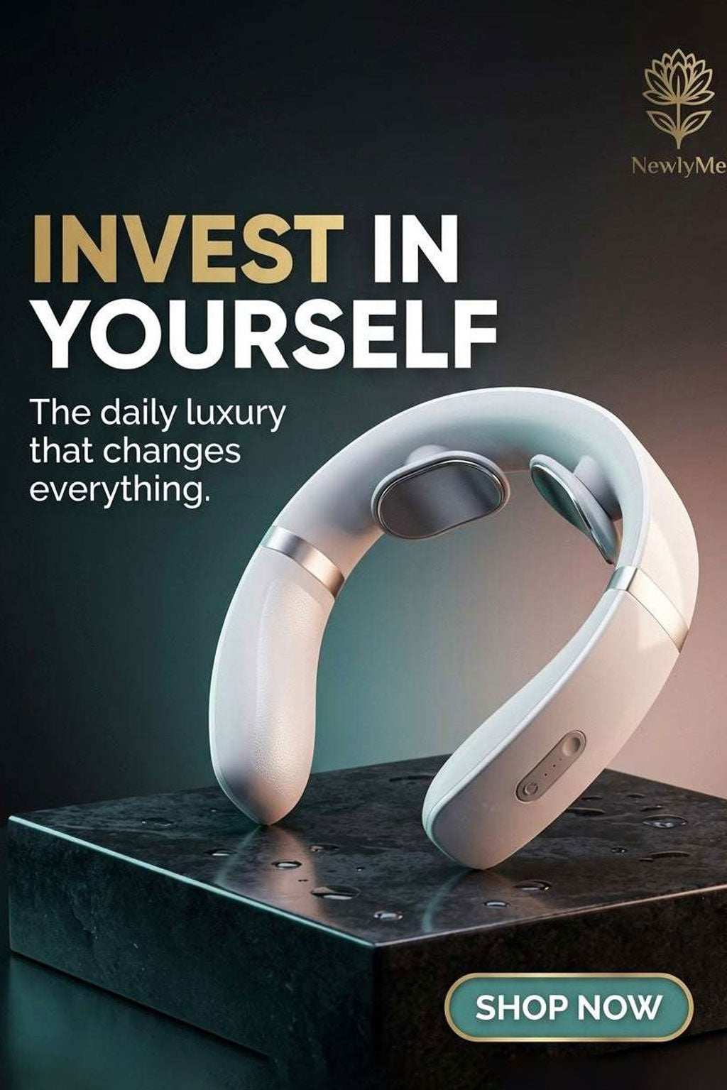 Neck Massager on a dark background with 'Invest in Yourself' text