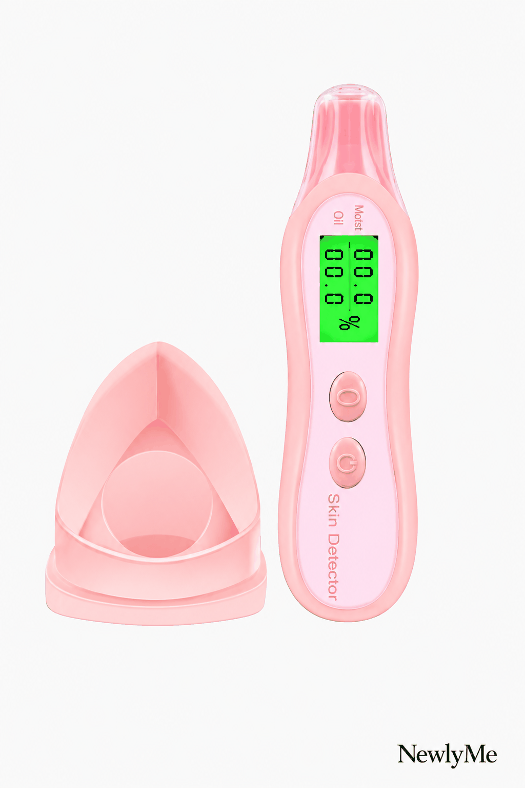 Pink skin detector with digital display on a white background