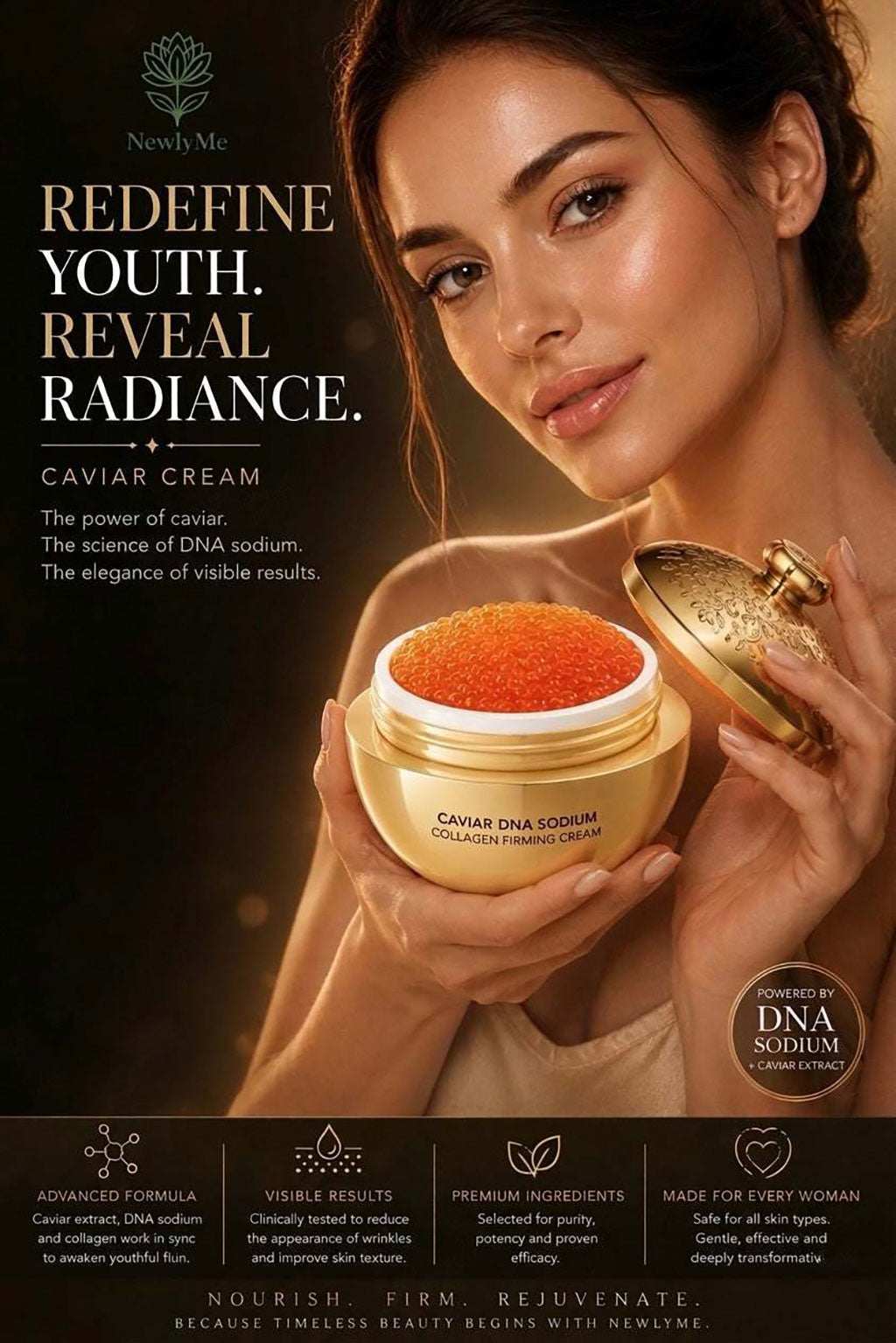 Prestige Caviar Anti-Aging Face Moisturizer jar with caviar extract and marine collagen for youthful glowing skin