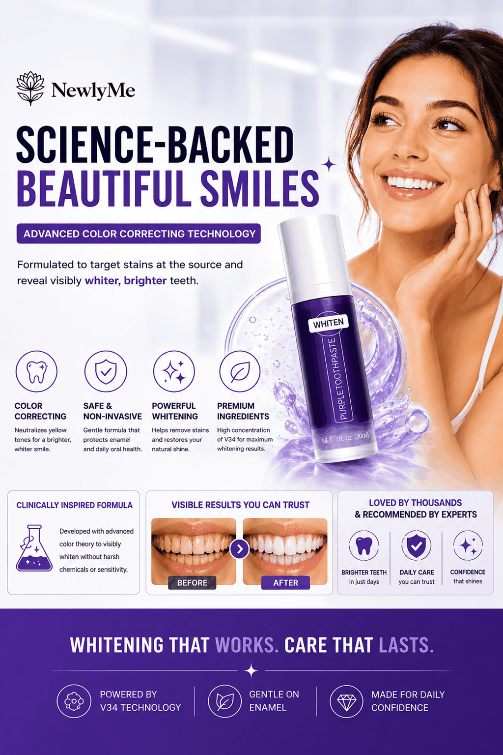 Purple Teeth Whitening Toothpaste tube with purple-themed packaging for effective teeth whitening