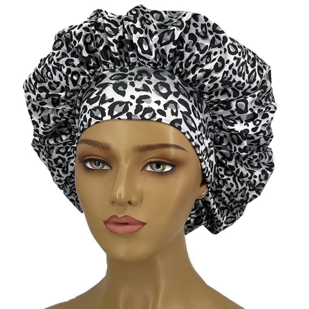 Leopard Print Satin Bonnet for Women – Sleep Cap for Hair Protection & Style