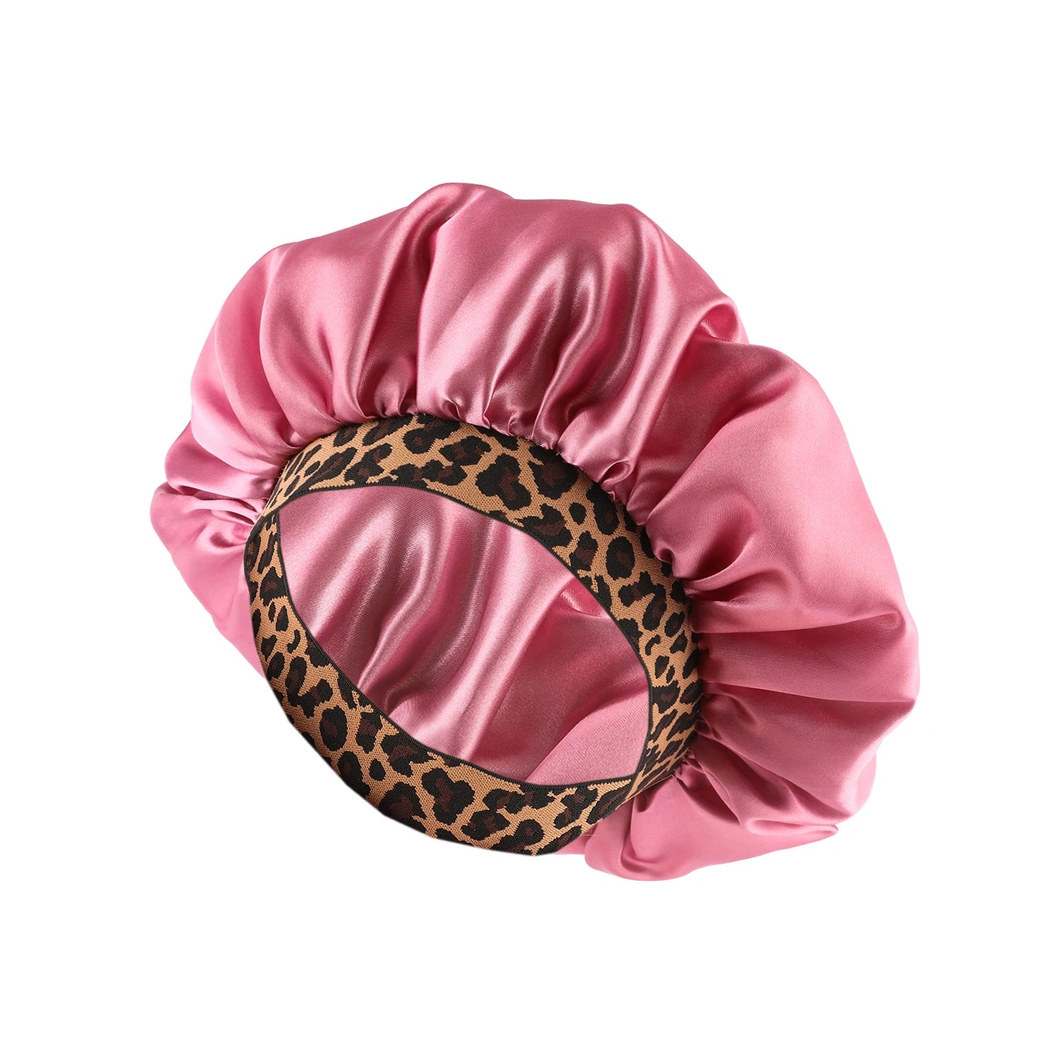 Satin Bonnet with Leopard Print Brim – Silk Sleep Cap for Natural Hair Protection & Style
