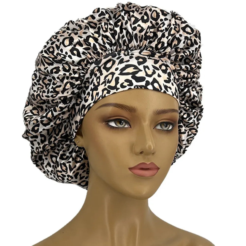 Leopard Print Satin Bonnet for Women – Sleep Cap for Hair Protection & Style