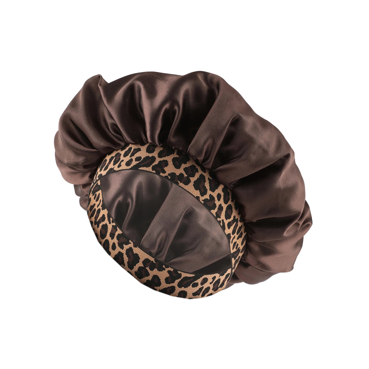 Satin Bonnet with Leopard Print Brim – Silk Sleep Cap for Natural Hair Protection & Style