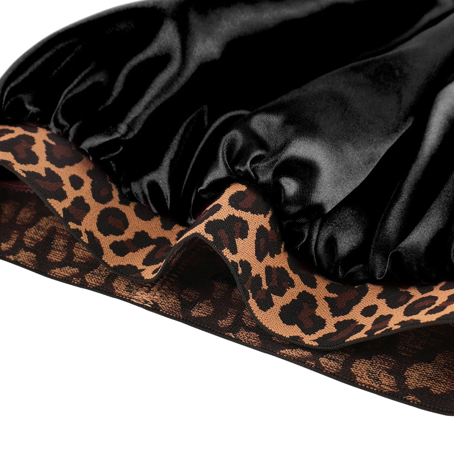 Satin Bonnet with Leopard Print Brim – Silk Sleep Cap for Natural Hair Protection & Style