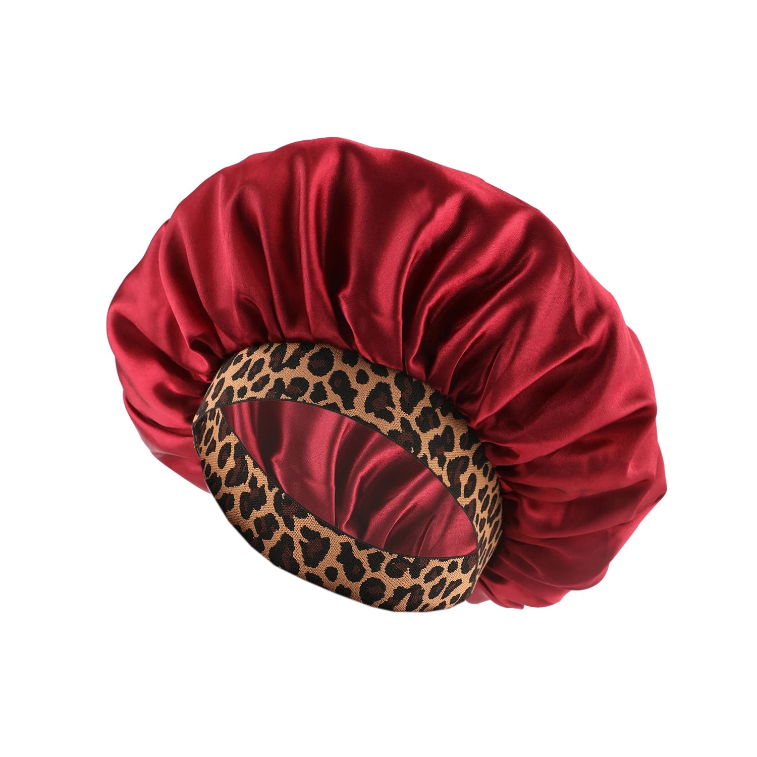 Satin Bonnet with Leopard Print Brim – Silk Sleep Cap for Natural Hair Protection & Style