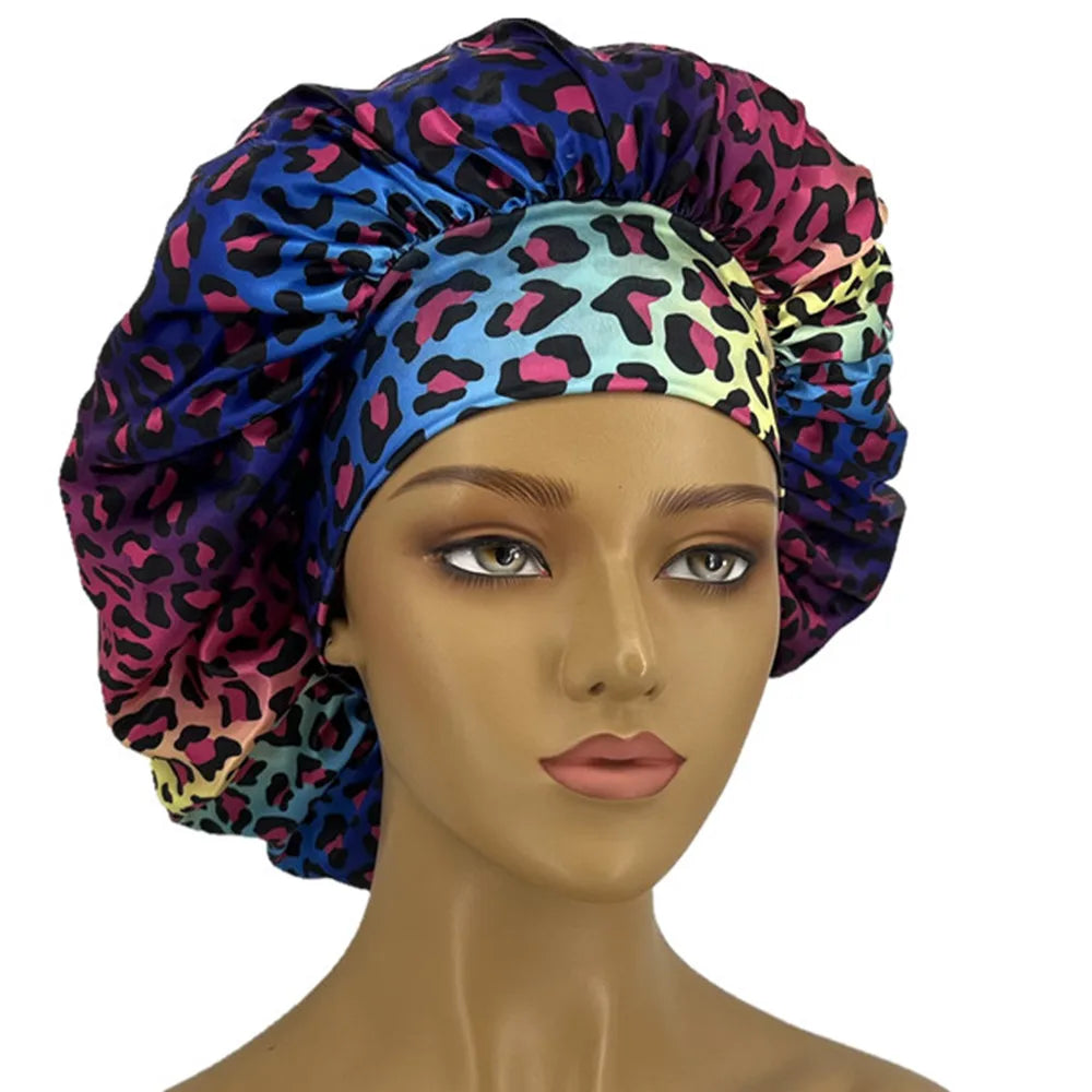 Leopard Print Satin Bonnet for Women – Sleep Cap for Hair Protection & Style