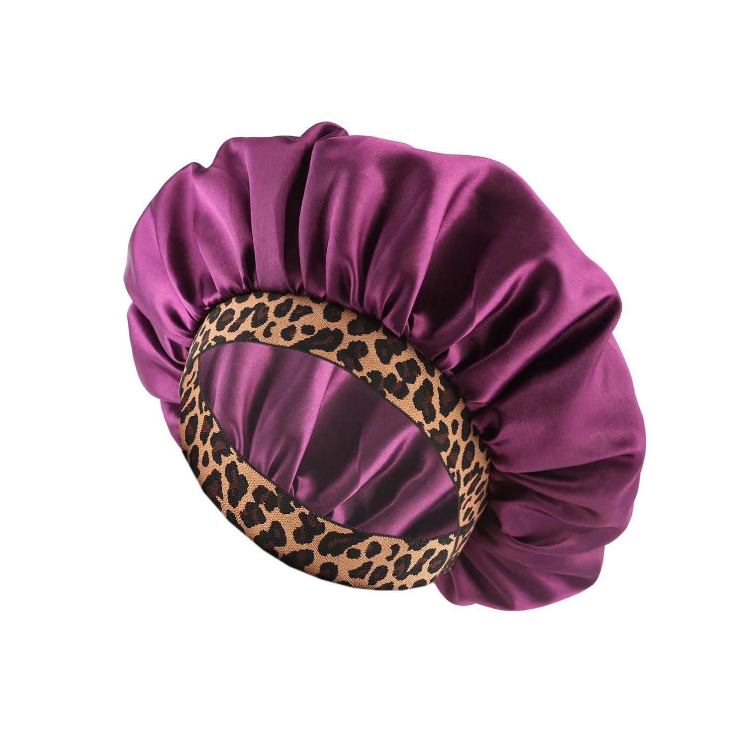 Satin Bonnet with Leopard Print Brim – Silk Sleep Cap for Natural Hair Protection & Style