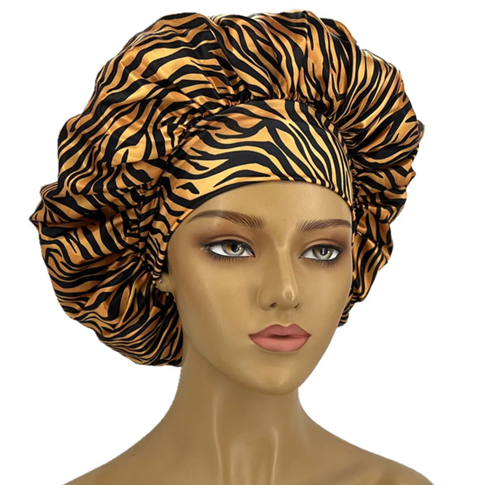 Leopard Print Satin Bonnet for Women – Sleep Cap for Hair Protection & Style