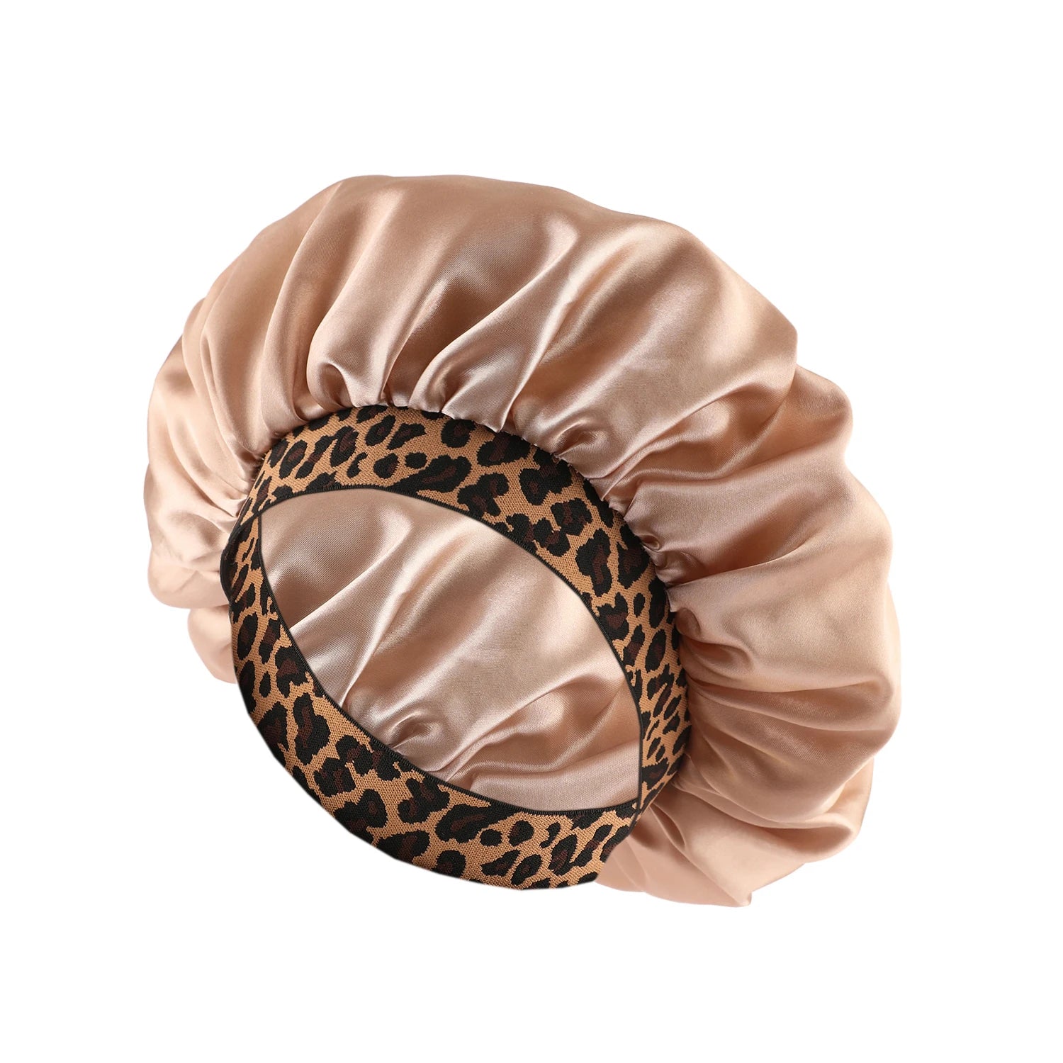 Satin Bonnet with Leopard Print Brim – Silk Sleep Cap for Natural Hair Protection & Style