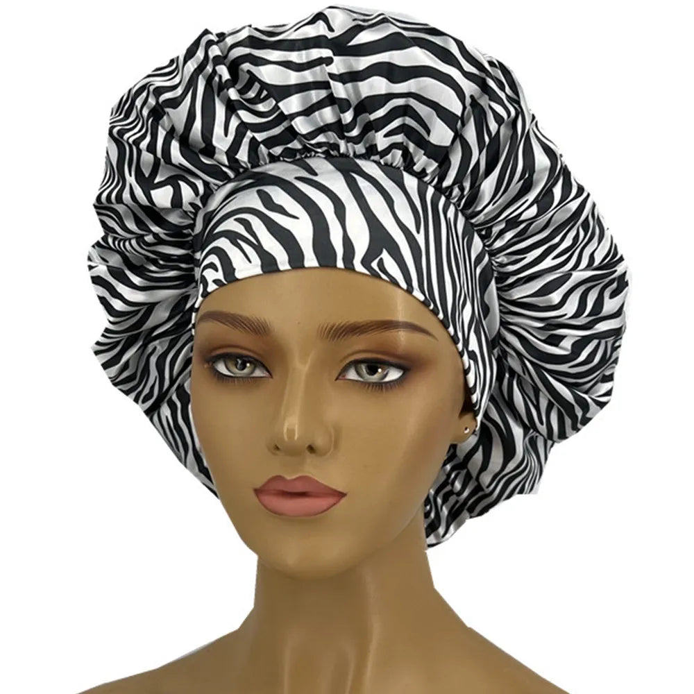 Leopard Print Satin Bonnet for Women – Sleep Cap for Hair Protection & Style