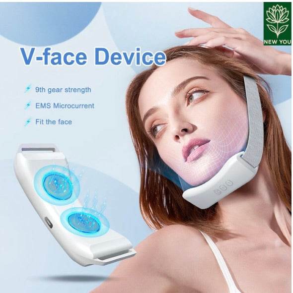Face shaping massager double chin remover with EMS microcurrent and adjustable intensity for jawline and neck contouring