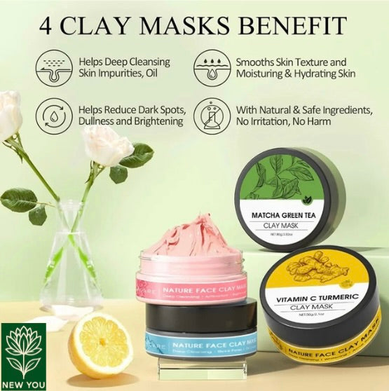 4 Pcs Clay Facial Mask Set