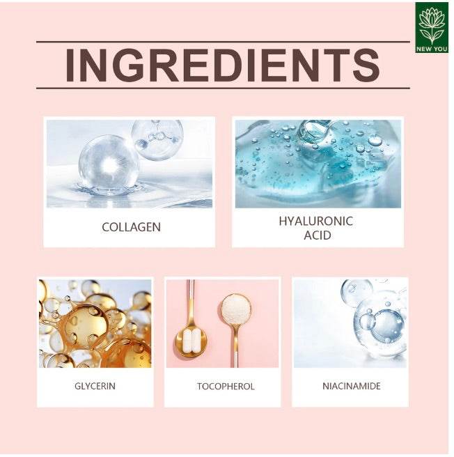Collagen Instant Wrinkle Removal balm stick ingredients including collagen, hyaluronic acid, glycerin, tocopherol, and niacinamide.