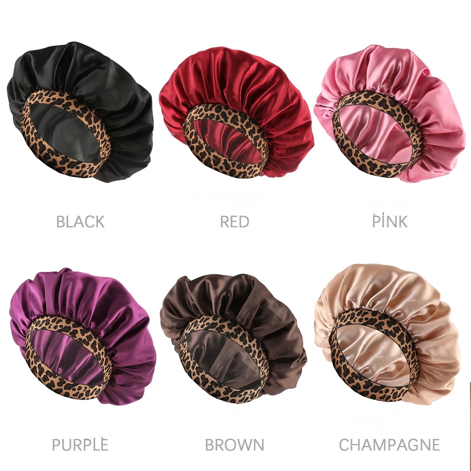Satin Bonnet with Leopard Print Brim – Silk Sleep Cap for Natural Hair Protection & Style