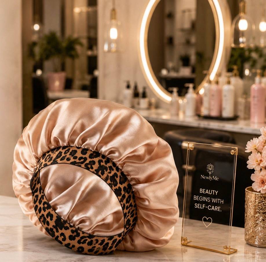 Satin Bonnet with Leopard Print Brim