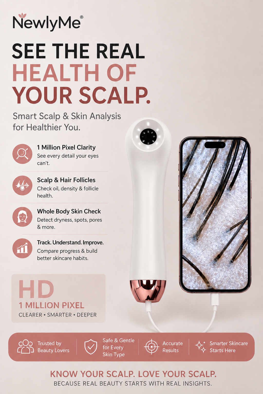 High Definition Hair Follicle Analyzer showing detailed scalp and hair follicle imaging for professional hair health analysis