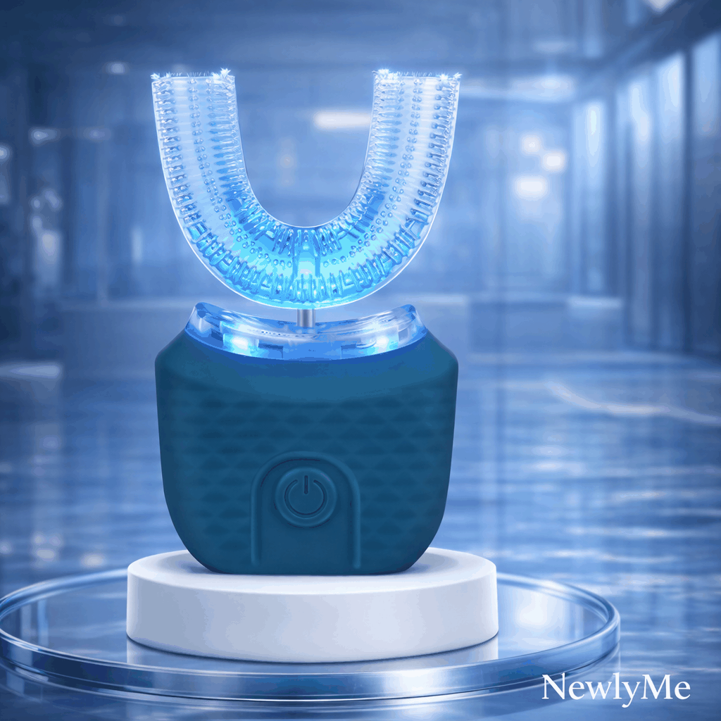 Compact portable U-shaped electric toothbrush with 360-degree ultrasonic cleaning and soft silicone bristles