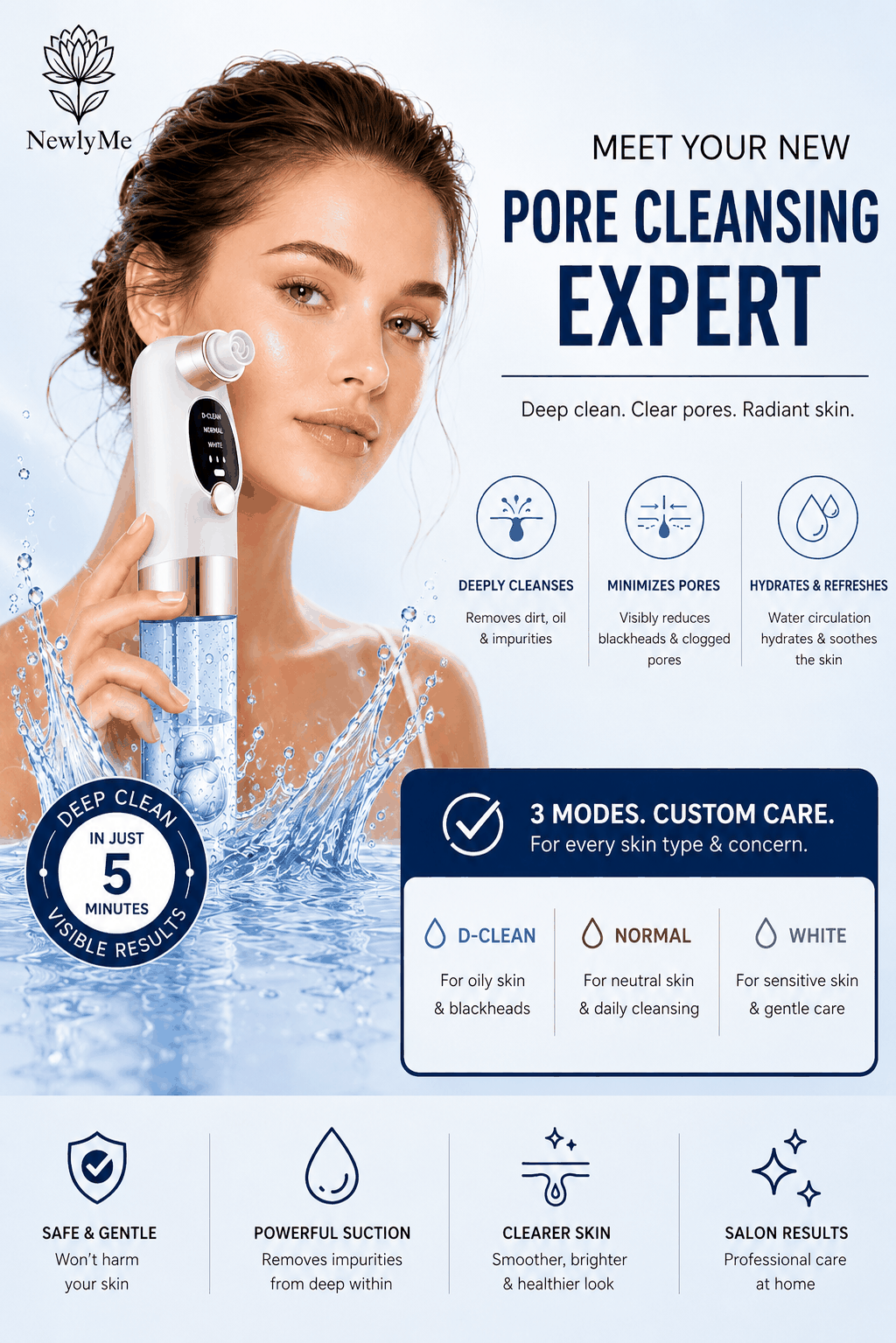 Blackhead remover electric face cleaner with USB charging and vacuum suction technology