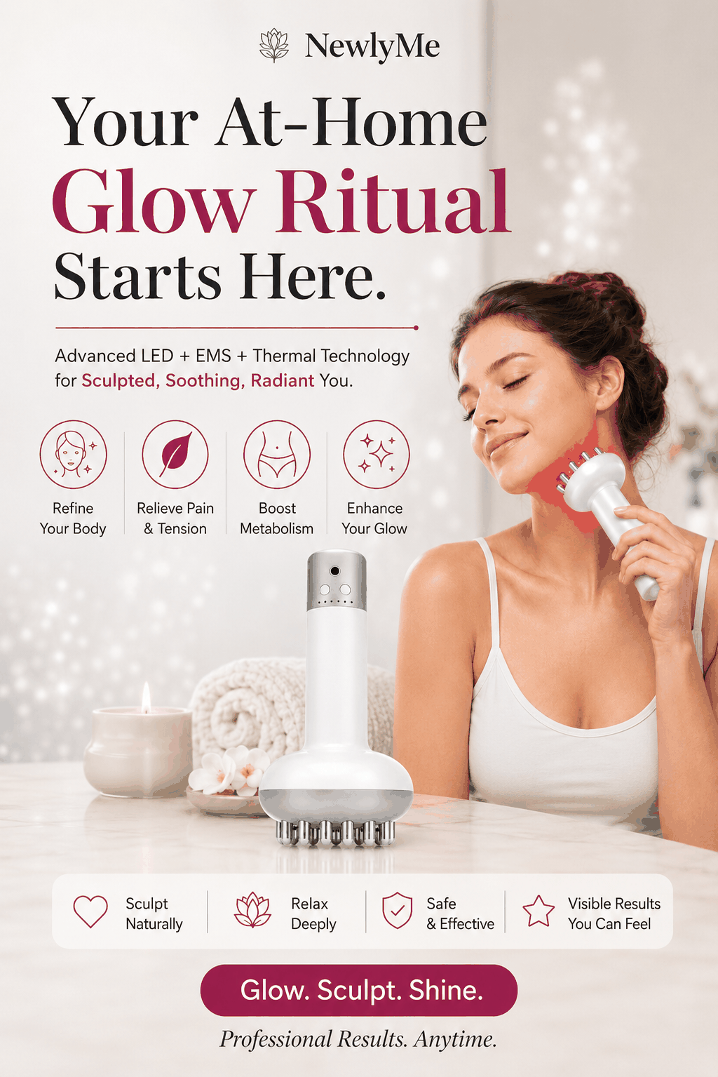Body Shaping Detoxifier device with vibration, micro-current, red light therapy, and magnetic thermal moxibustion for body contouring and detoxification