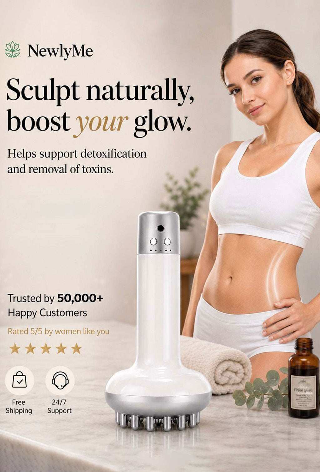 Body Shaping Detoxifier device. 'Sculpt naturally, boots your glow' text.