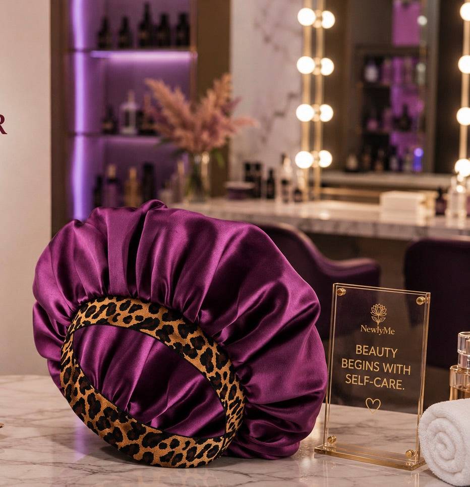 Satin Bonnet with Leopard Print Brim